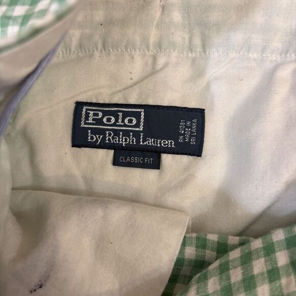 Polo Ralph Lauren Linen Shorts Men Green Gingham Bermuda Size 42 T - Picture 2 of 5